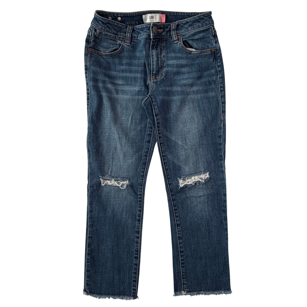 Cabi Jeans 5495 Women Blue Cropped High Straight Distressed Raw Hem Denim Sz 4